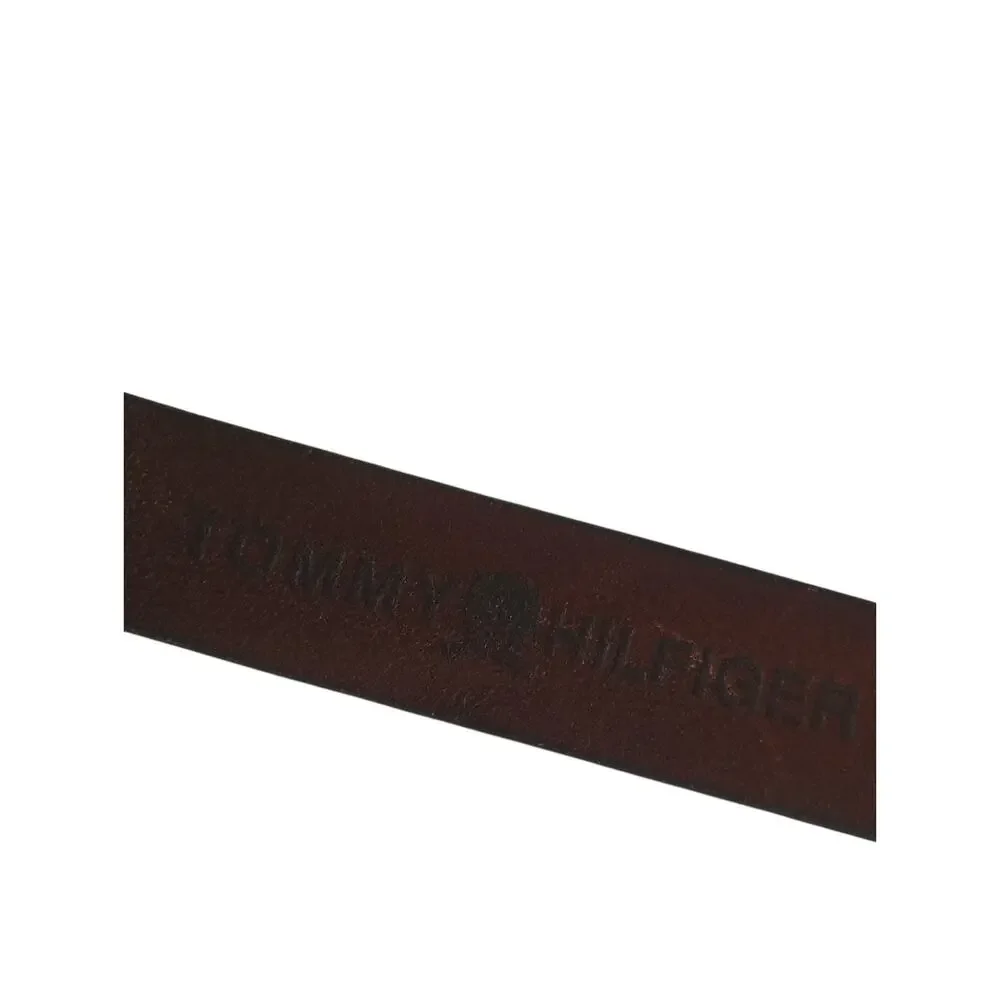 Tommy Hilfiger Brown Leather Belt Brass Buckle Grommet Detail Size